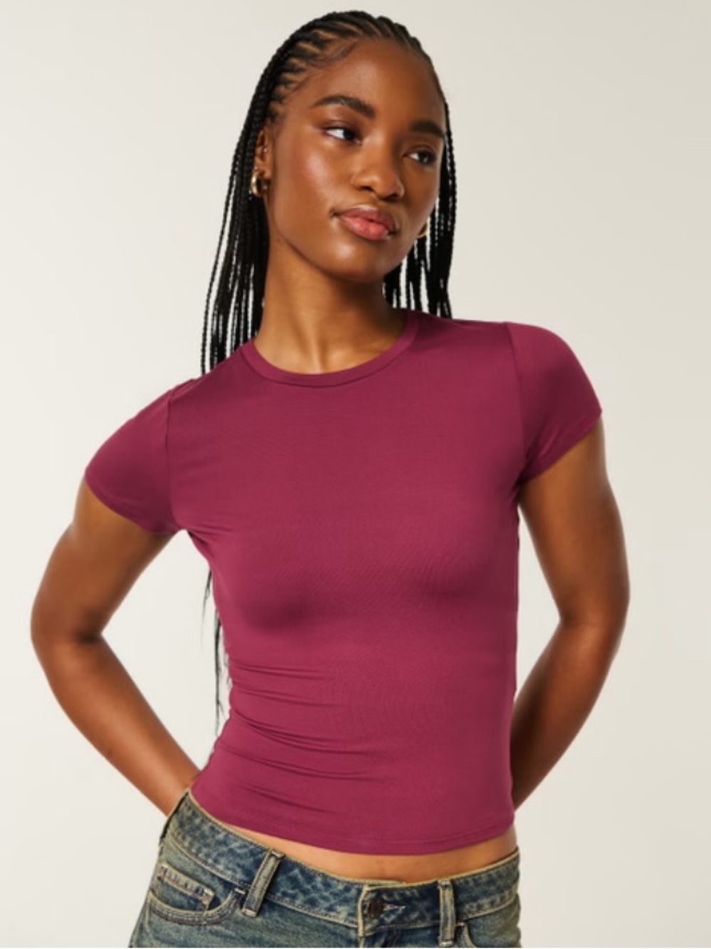Hollister Smooth Seamless Crew Baby Tee - Burgundy